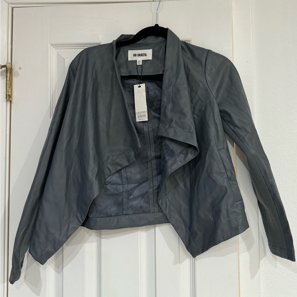 BB Dakota Grey Faux Leather Crop Jacket XS